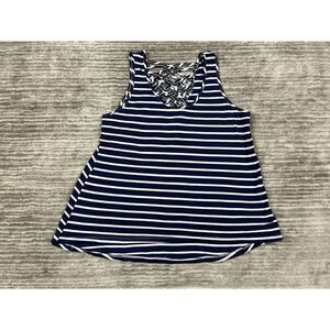 Legaci Top Womens‎ Large Blue White Striped Sleeveless Polyester Blend
